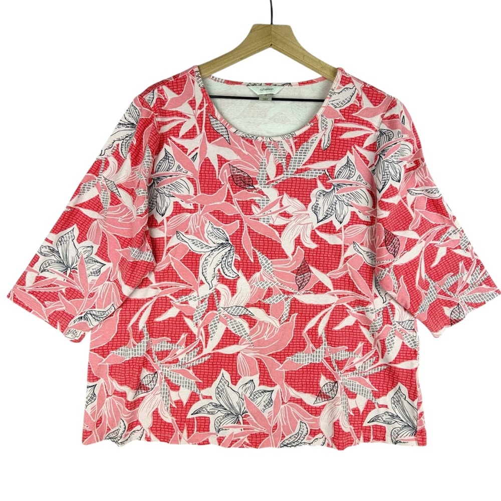 CJ Banks Shirt Womens Plus 1X Pink Floral Print 3/4 Sleeve Stretch Boxy